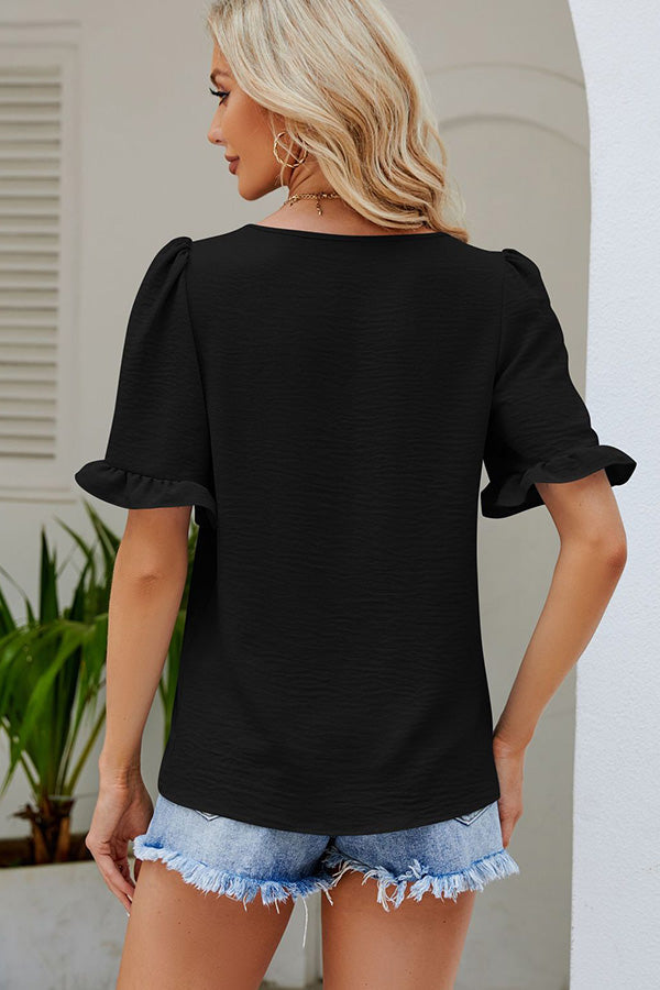 Square Neck Short Sleeve Casual Tops