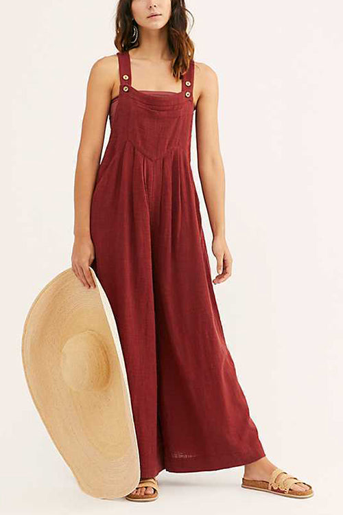 Adjustable Straps Pockets Wide Leg Jumpsuits - Fashionpara