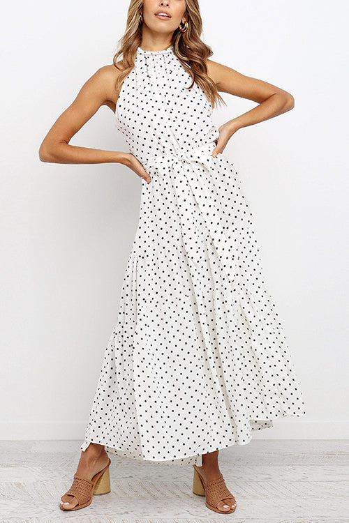 Print Belted Sleevelss Maxi Dress - Fashionpara