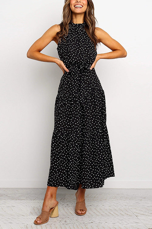 Print Belted Sleevelss Maxi Dress - Fashionpara