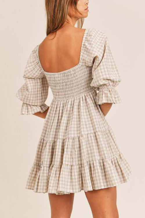 Smocked Gingham Babydoll Dress - Fashionpara