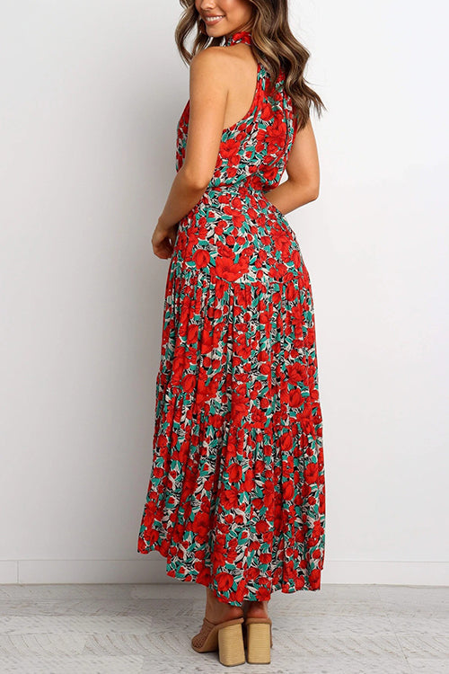 Print Belted Sleevelss Maxi Dress - Fashionpara