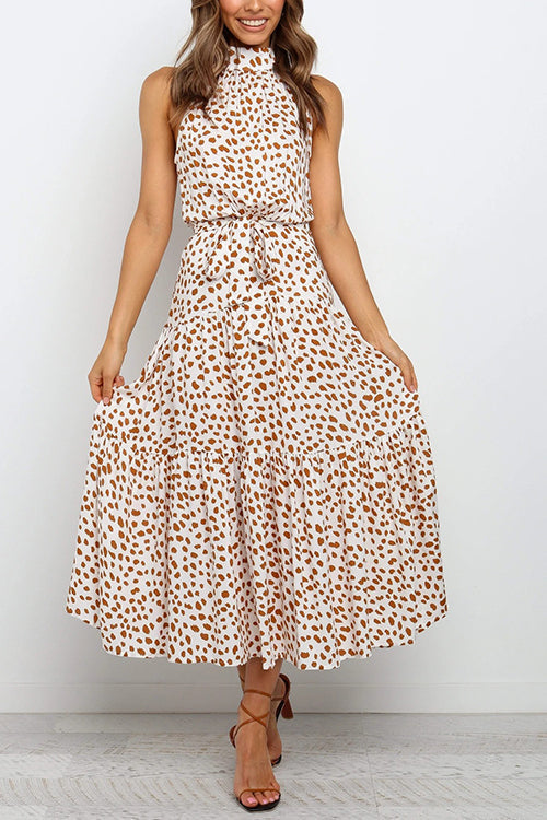 Print Belted Sleevelss Maxi Dress - Fashionpara