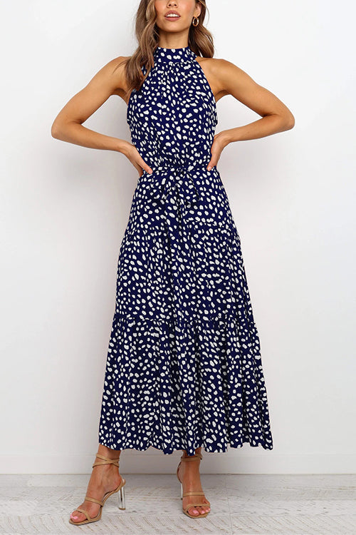 Print Belted Sleevelss Maxi Dress - Fashionpara