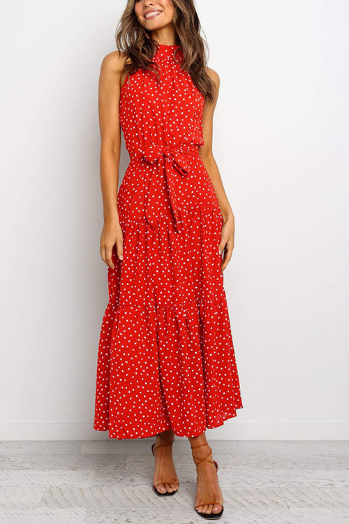 Print Belted Sleevelss Maxi Dress - Fashionpara