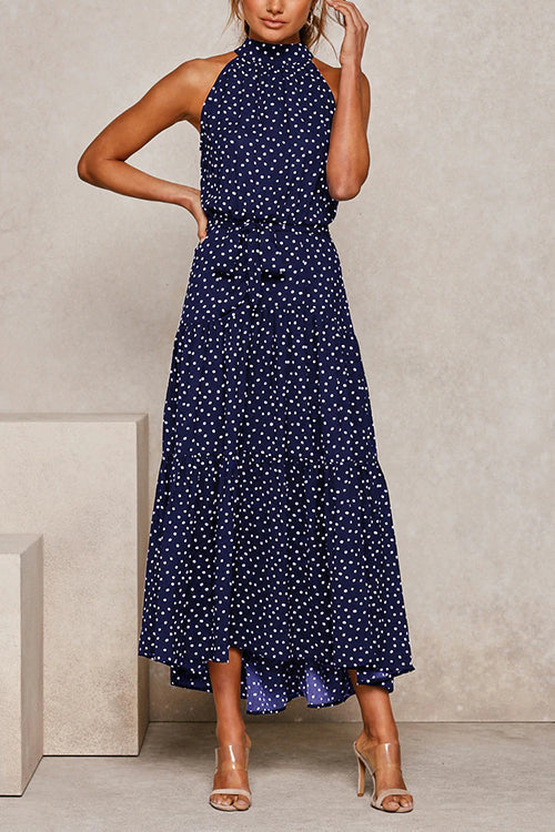 Print Belted Sleevelss Maxi Dress - Fashionpara