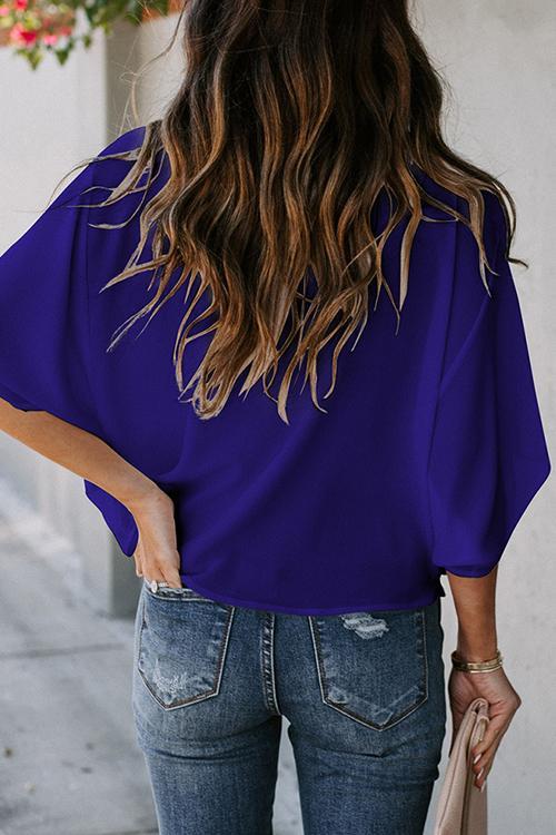 Drape V Neck Bell Sleeve Blouse - Fashionpara