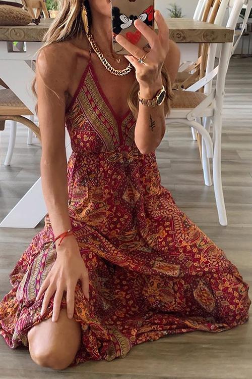 Boho Print Slip Maxi Dress - Fashionpara