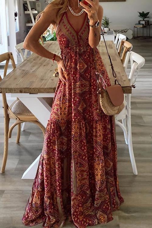 Boho Print Slip Maxi Dress - Fashionpara