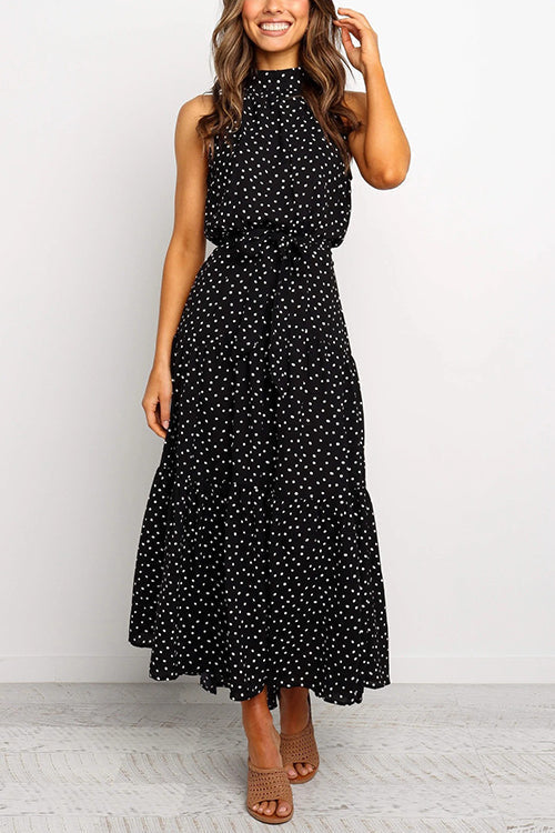 Print Belted Sleevelss Maxi Dress - Fashionpara