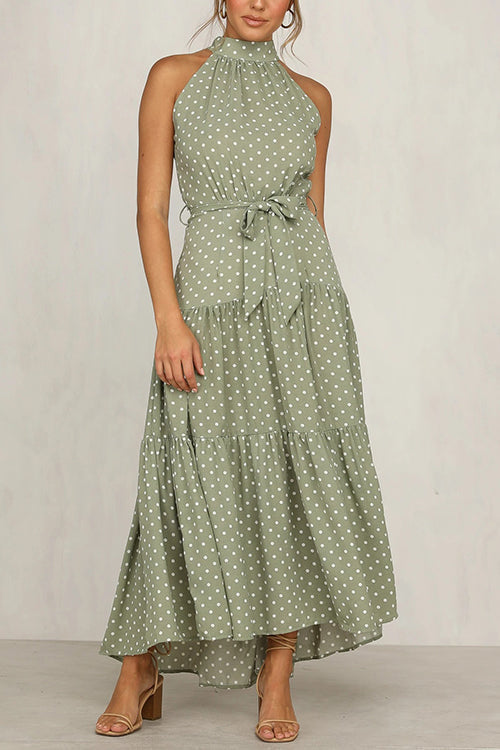 Print Belted Sleevelss Maxi Dress - Fashionpara