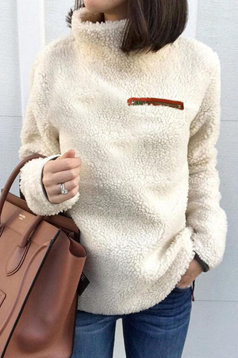 Fashion Street Solid Patchwork Turtleneck Tops(6 Colors)