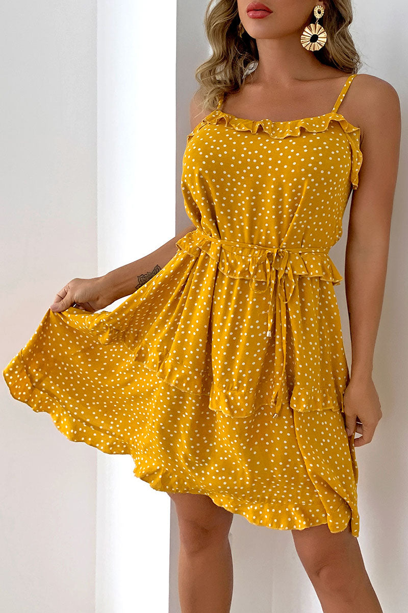 Fashion Street Polka Dot Split Joint Spaghetti Strap A Line Dresses - Fashionpara