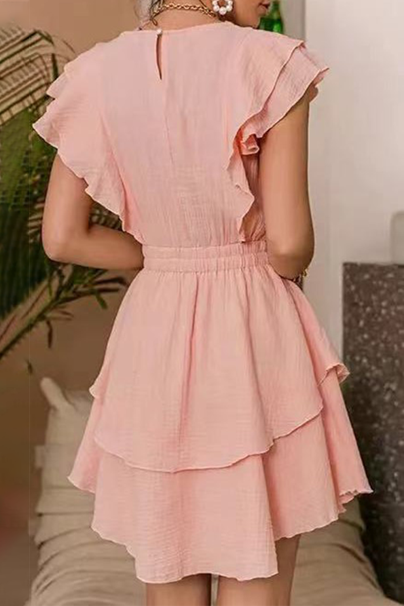 Fashion Elegant Solid Flounce Without Belt O Neck A Line Dresses - Fashionpara