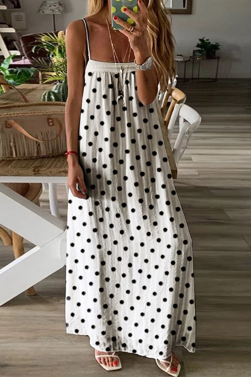 Fashion Casual Polka Dot Split Joint Spaghetti Strap A Line Dresses - Fashionpara