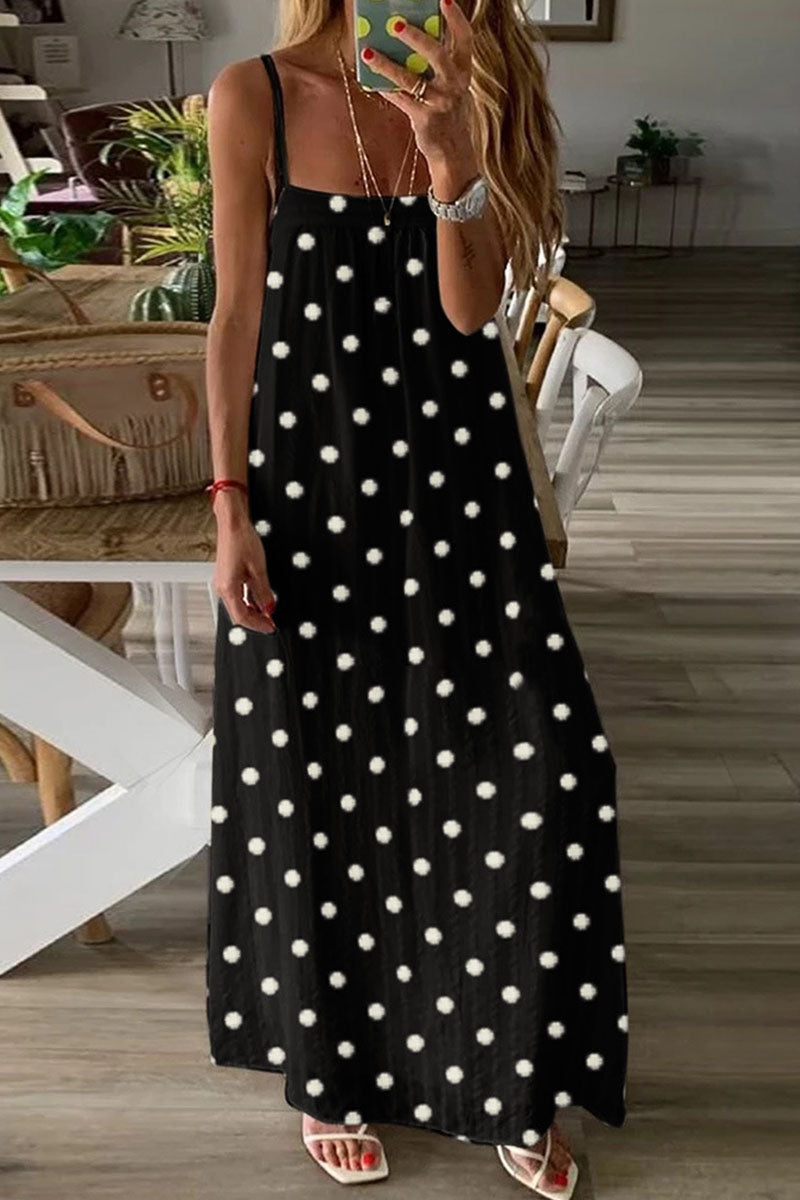 Fashion Casual Polka Dot Split Joint Spaghetti Strap A Line Dresses - Fashionpara