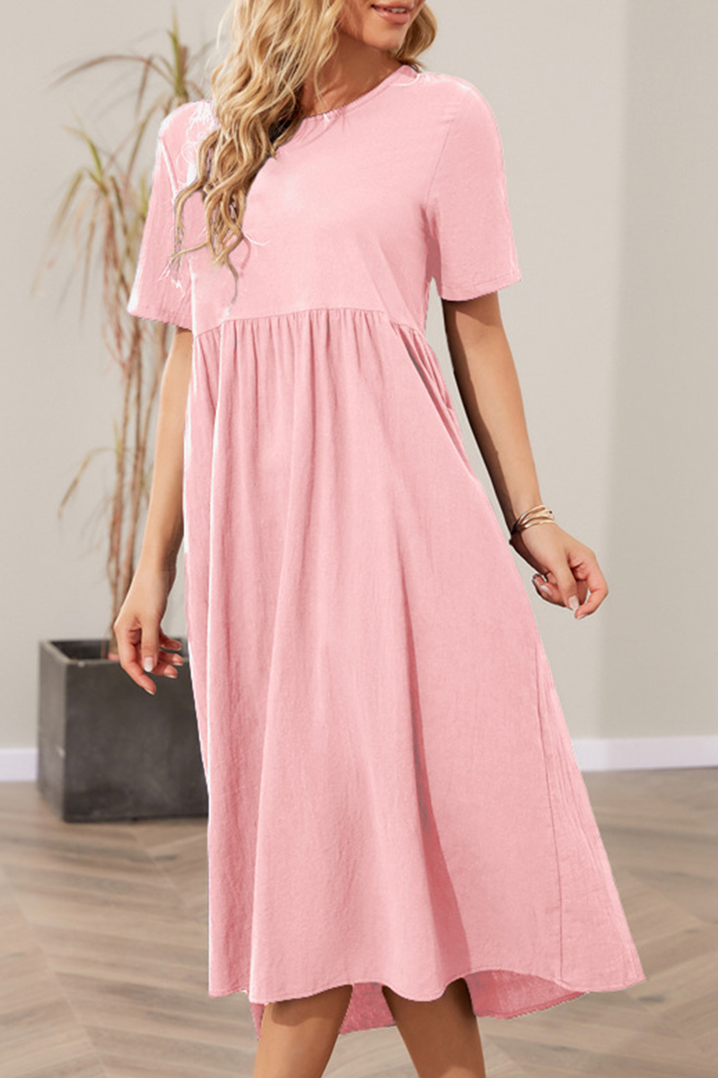 Casual Solid Split Joint O Neck A Line Dresses - Fashionpara