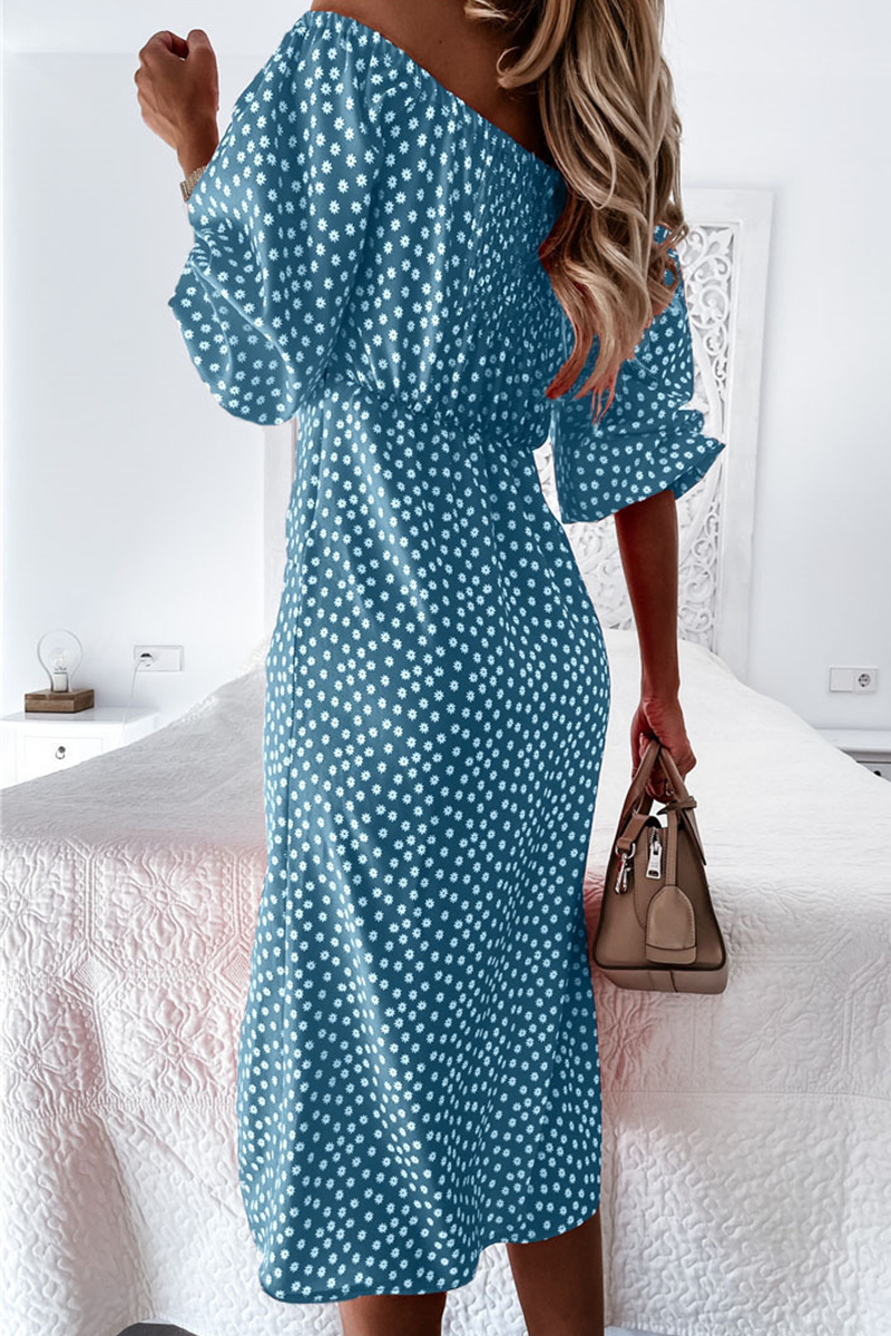 Fashion Elegant Polka Dot Frenulum Slit Off the Shoulder Dresses - Fashionpara