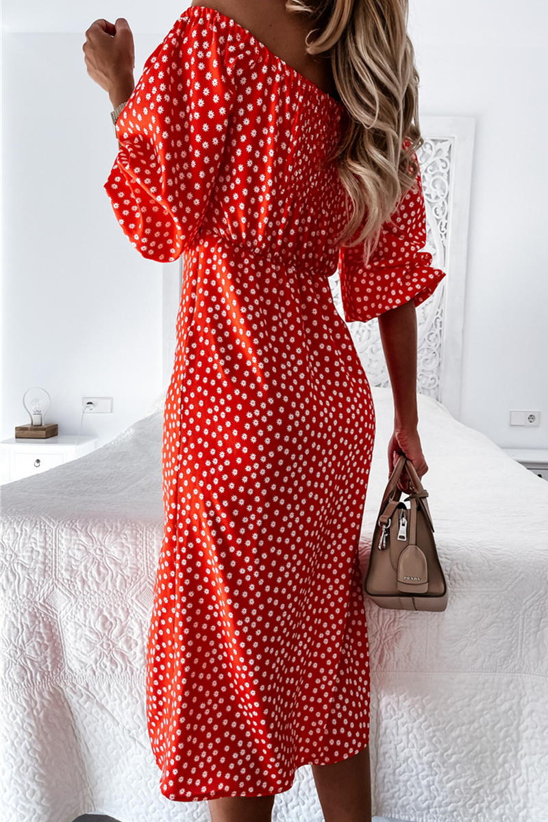 Fashion Elegant Polka Dot Frenulum Slit Off the Shoulder Dresses - Fashionpara