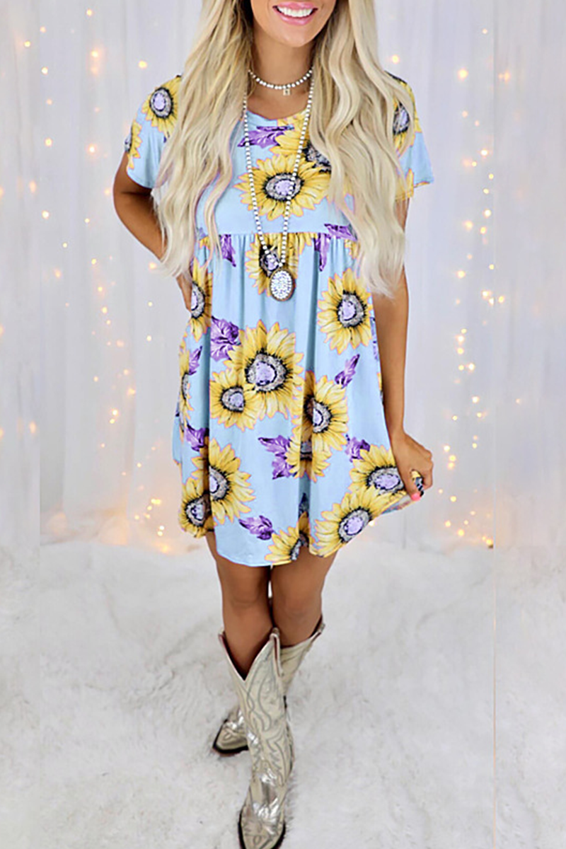 Casual Street Floral Split Joint O Neck Dresses - Fashionpara