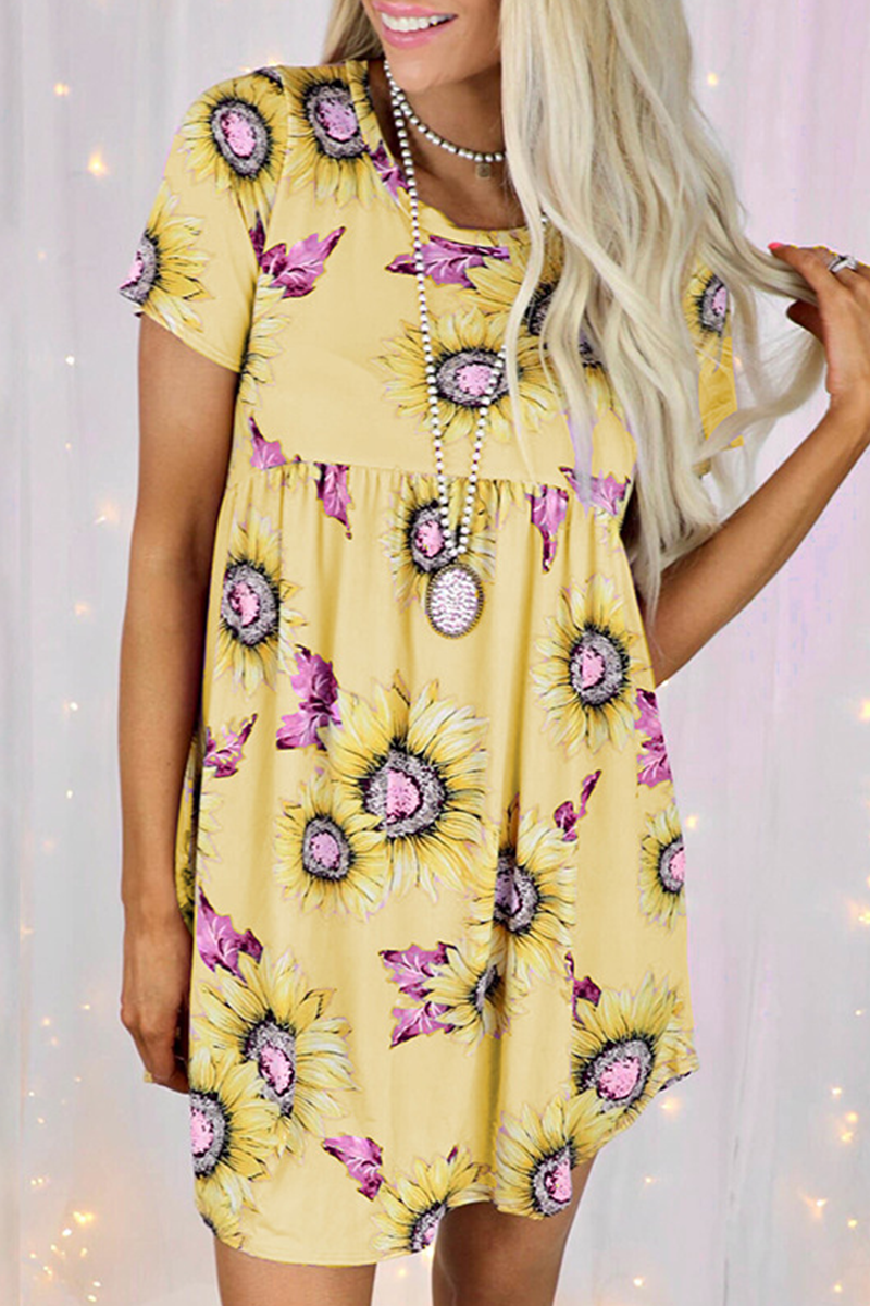 Casual Street Floral Split Joint O Neck Dresses - Fashionpara