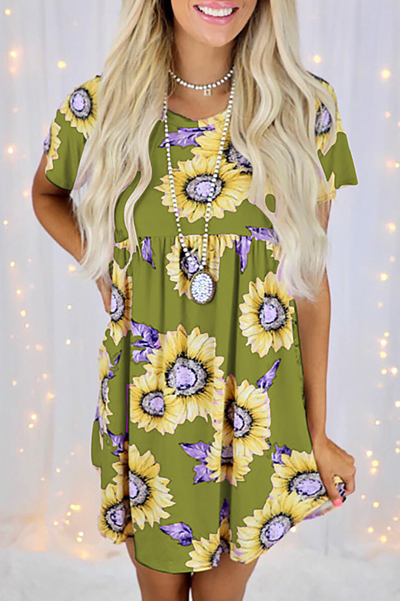 Casual Street Floral Split Joint O Neck Dresses - Fashionpara