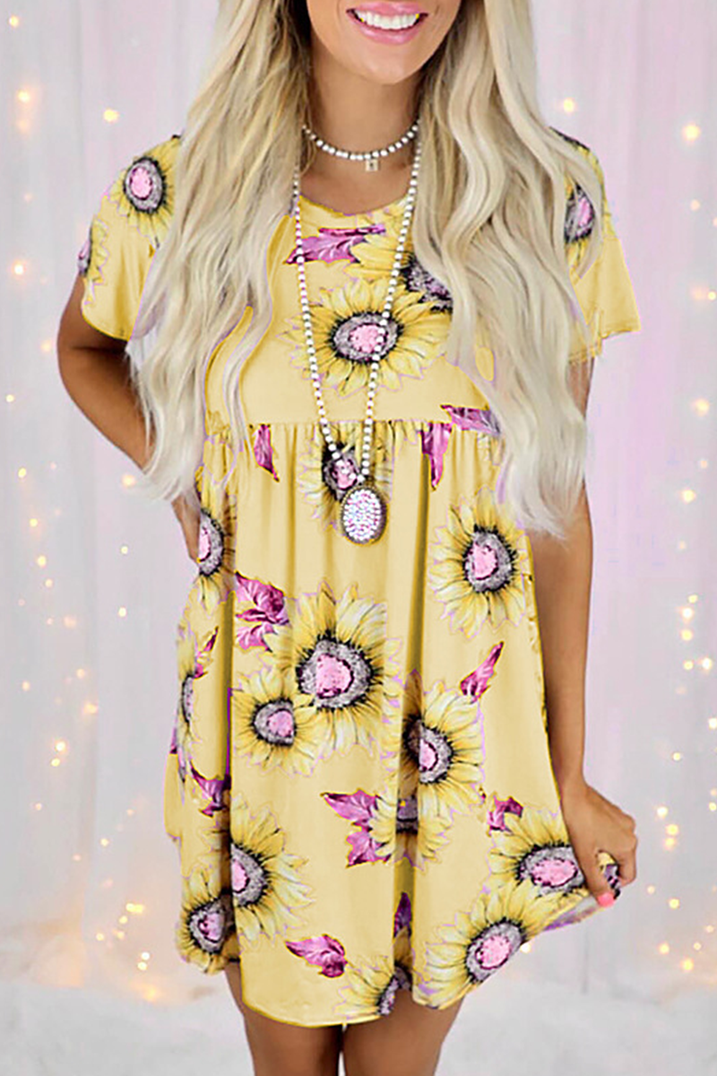 Casual Street Floral Split Joint O Neck Dresses - Fashionpara