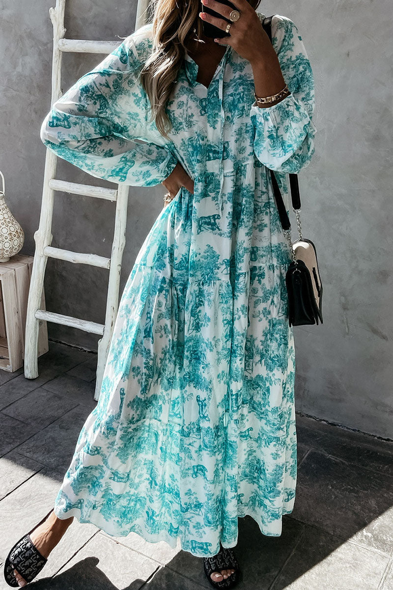 Floral V Neck Long Sleeve Maxi Dress - Fashionpara