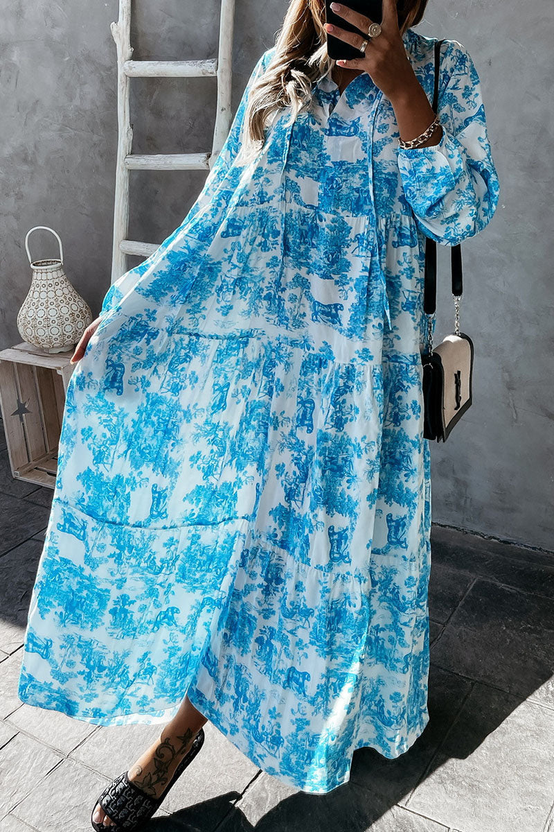 Floral V Neck Long Sleeve Maxi Dress - Fashionpara