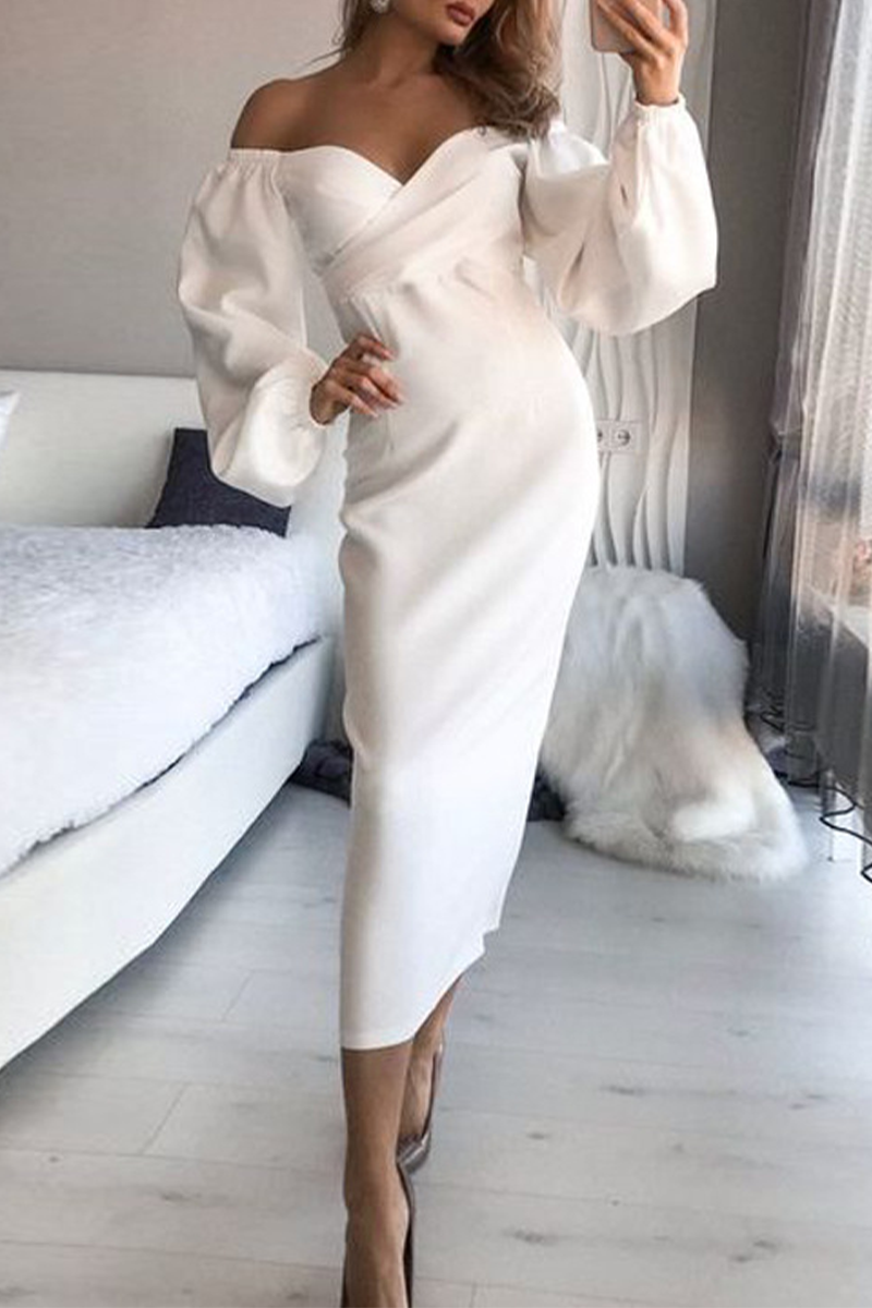 Fashion Elegant Solid Split Joint Fold Strapless Pencil Skirt Dresses - Fashionpara