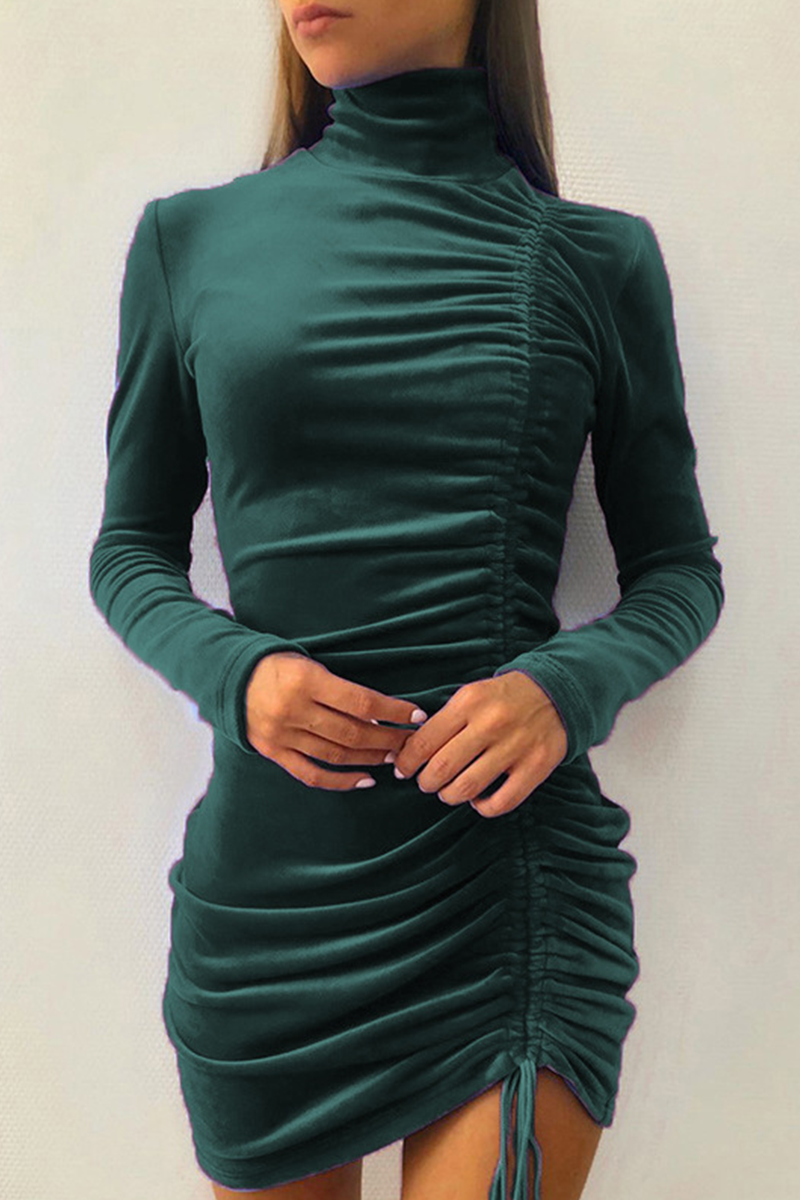 Fashion Elegant Solid Split Joint Fold Half A Turtleneck Pencil Skirt Dresses - Fashionpara