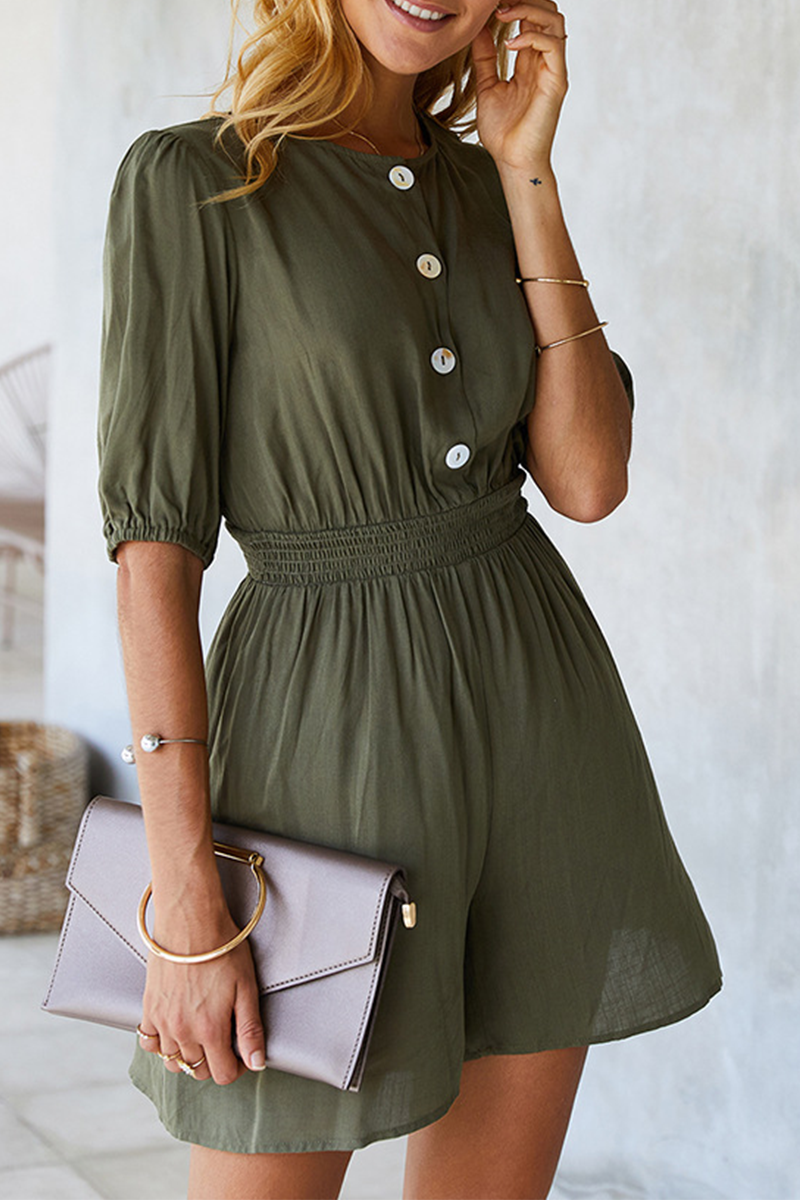 Solid Split Joint Buckle O Neck Jumpsuits - Fashionpara