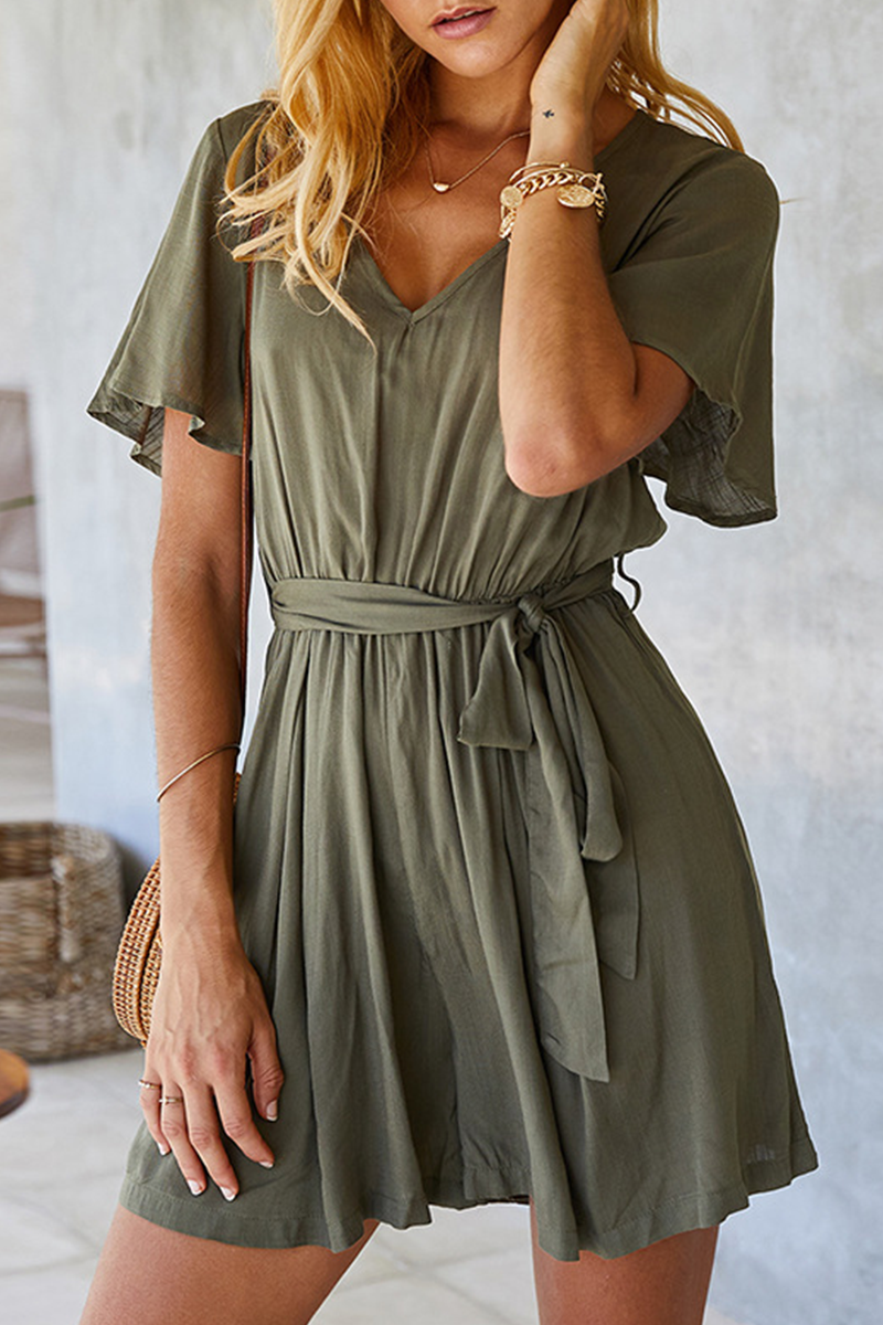 Solid Split Joint Buckle O Neck Jumpsuits - Fashionpara