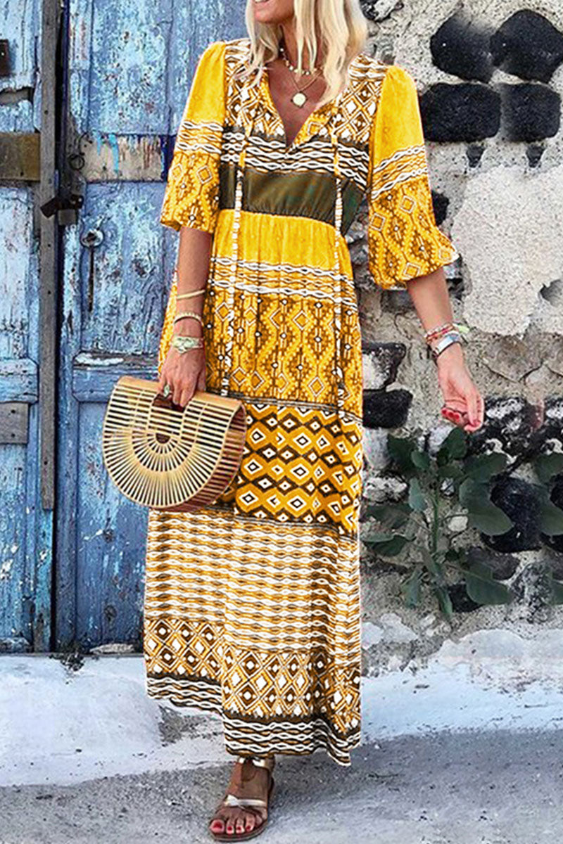 Bohemia Print Half Sleeve Maxi Dress - Fashionpara