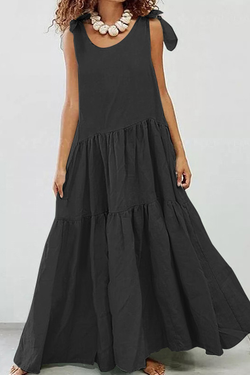 Solid Split Joint O Neck Cake Skirt Dresses - Fashionpara