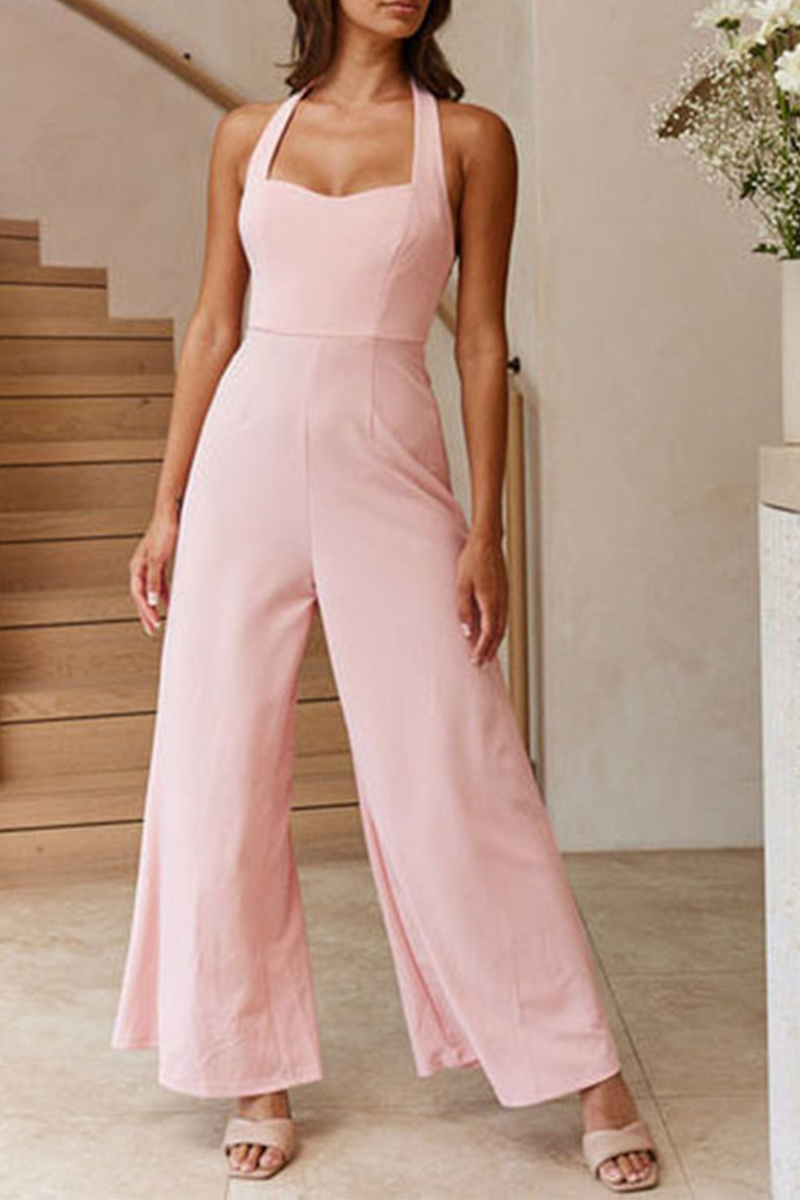 Solid Split Joint Halter Loose Jumpsuits - Fashionpara