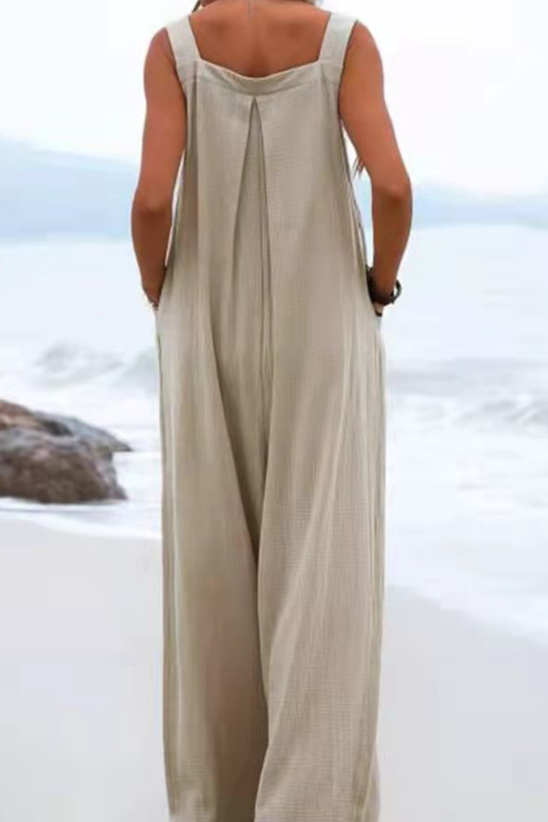 Adjustable Straps Pockets Wide Leg Jumpsuits - Fashionpara