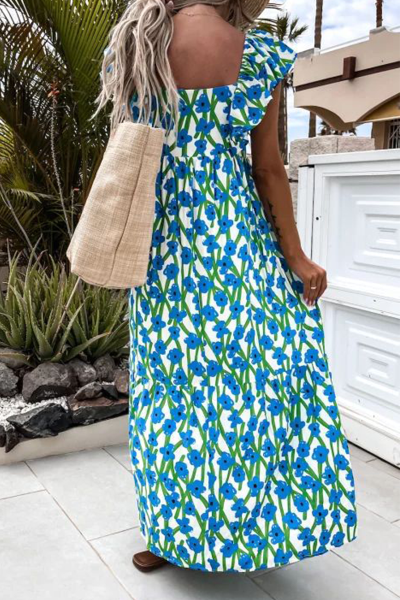 Print Square Neck Maxi Dress - Fashionpara