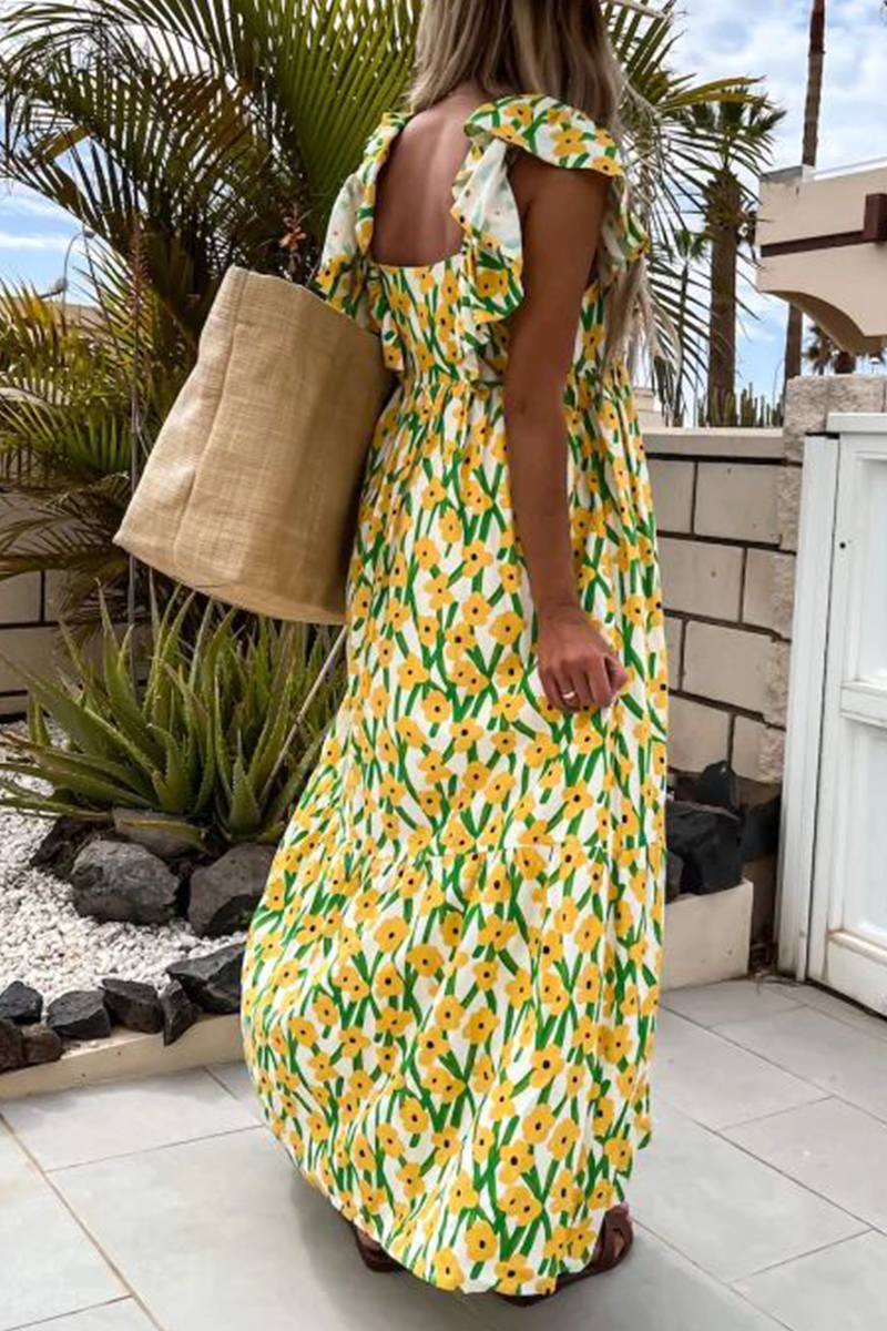 Print Square Neck Maxi Dress - Fashionpara