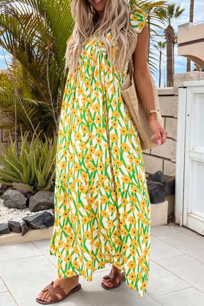 Print Square Neck Maxi Dress - Fashionpara