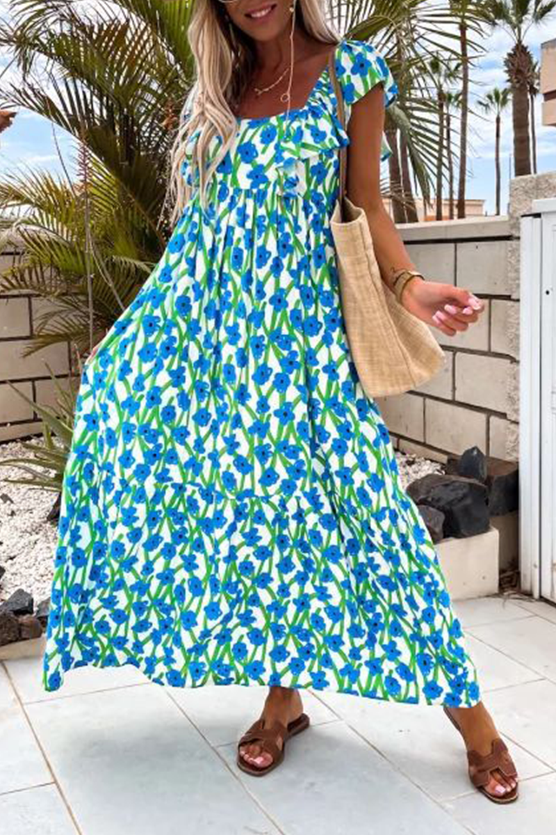 Print Square Neck Maxi Dress - Fashionpara