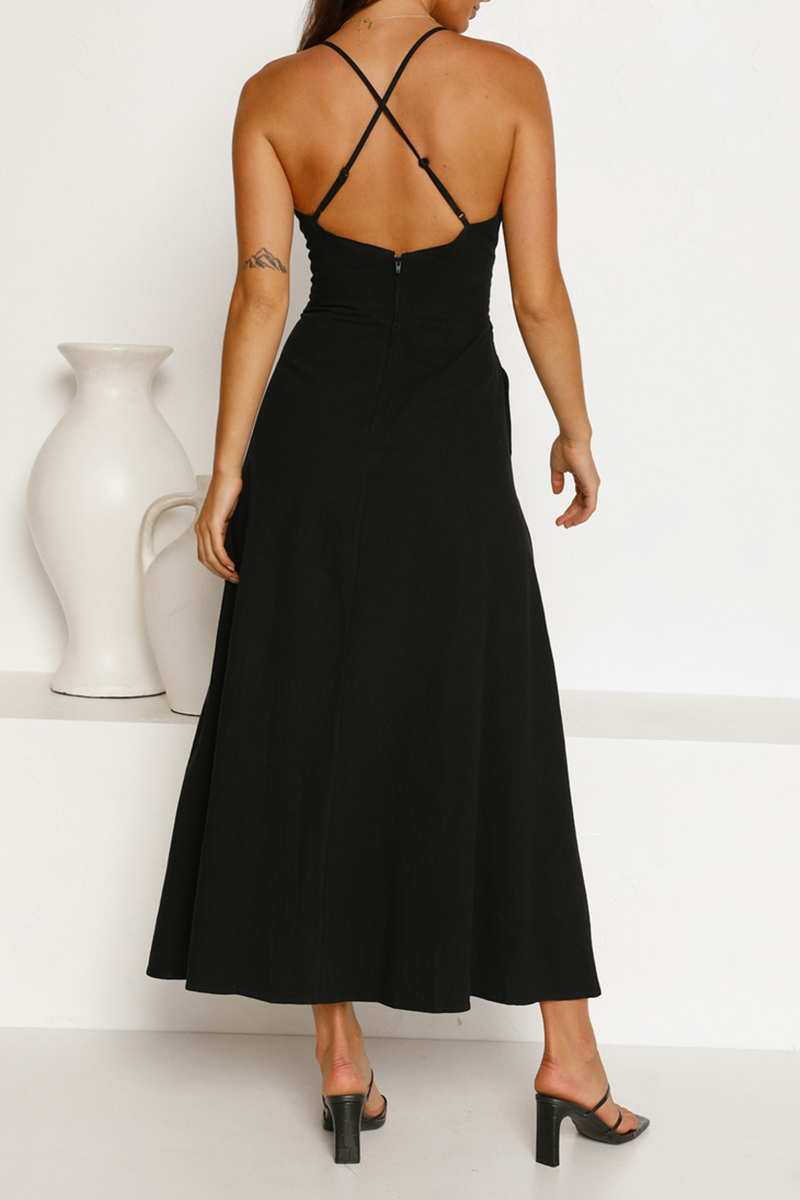 Cut Out Backless V Neck Maxi Dress - Fashionpara