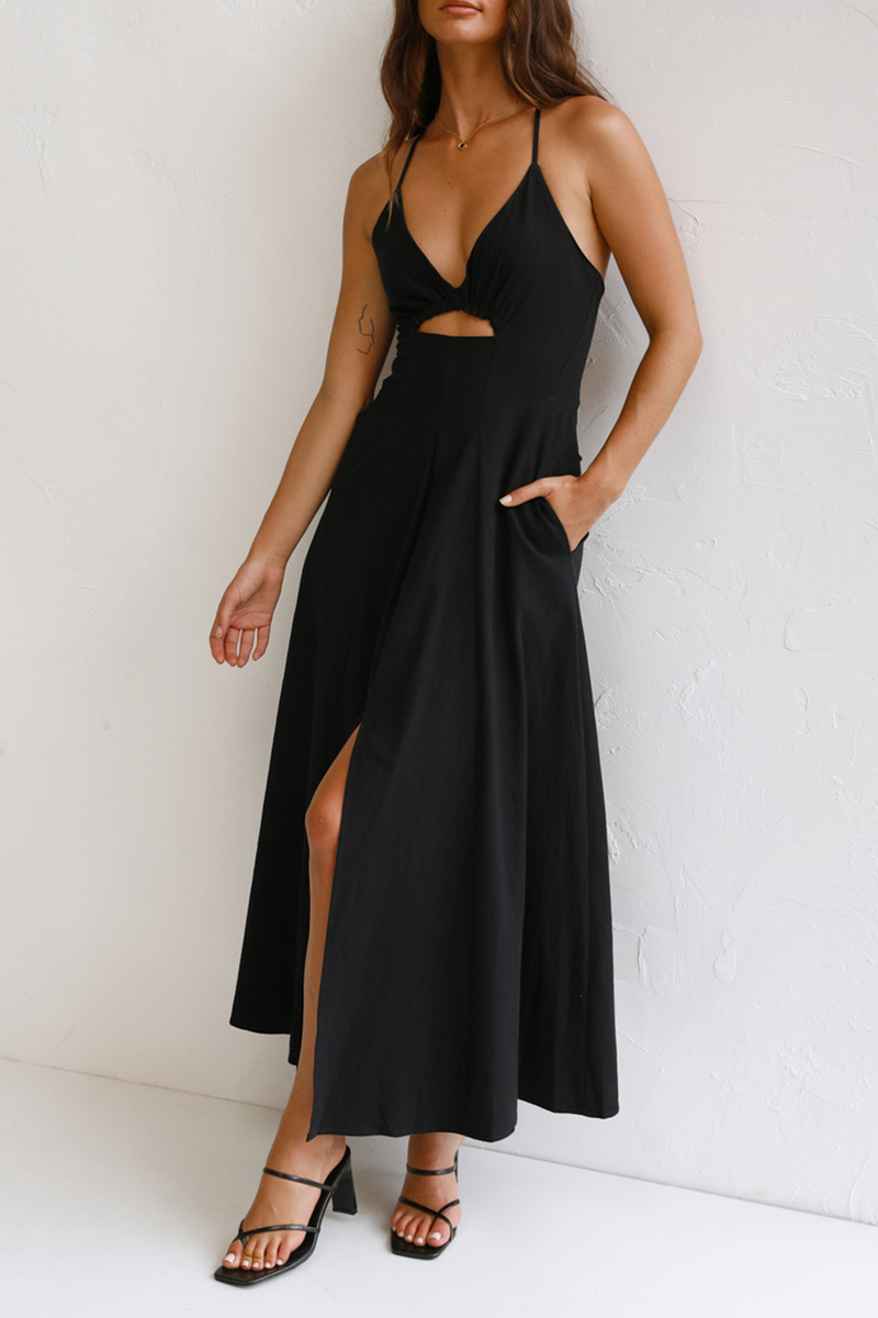 Cut Out Backless V Neck Maxi Dress - Fashionpara