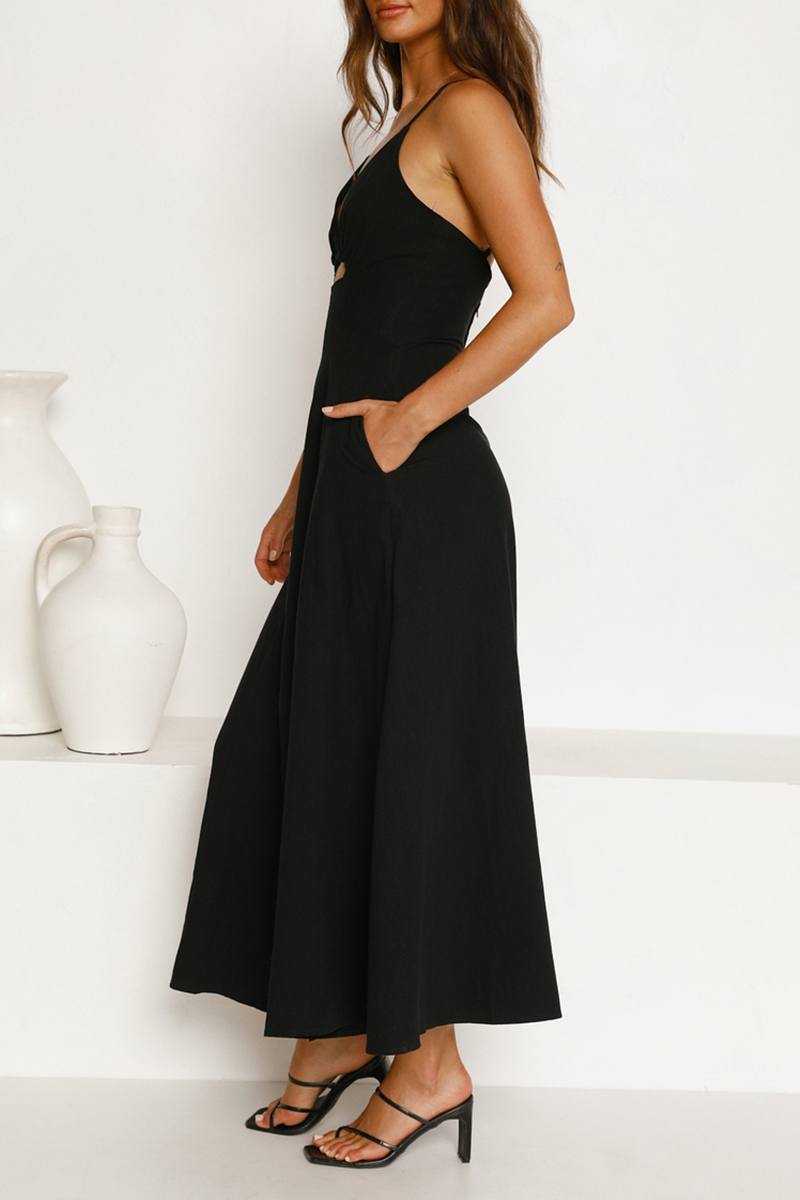 Cut Out Backless V Neck Maxi Dress - Fashionpara