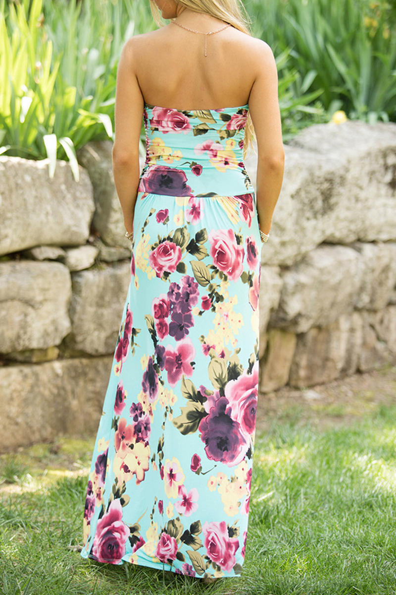 Print Strapless Pockets Maxi Dress - Fashionpara