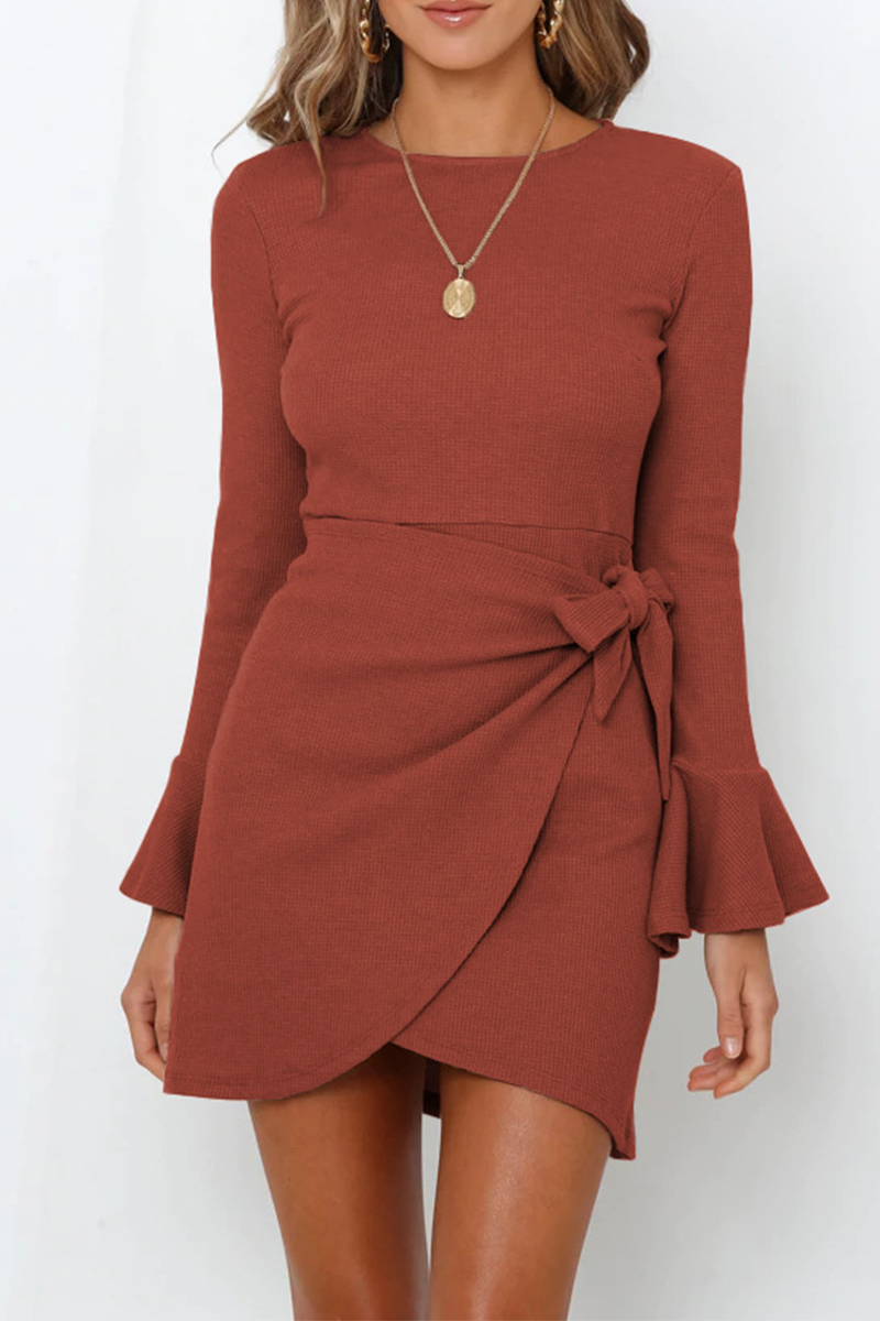 Flares Long Sleeve Knot Mini Dress - Fashionpara