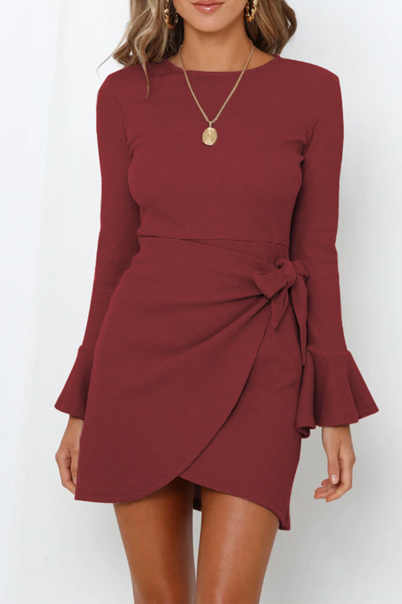 Flares Long Sleeve Knot Mini Dress - Fashionpara