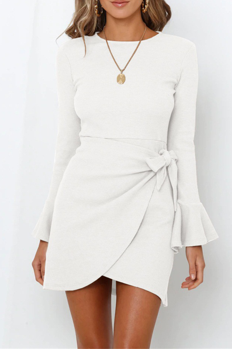 Flares Long Sleeve Knot Mini Dress - Fashionpara