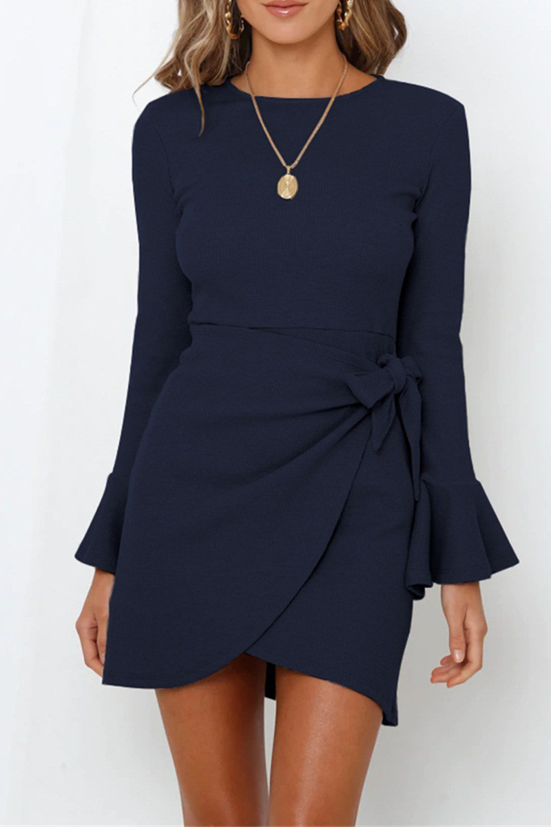 Flares Long Sleeve Knot Mini Dress - Fashionpara