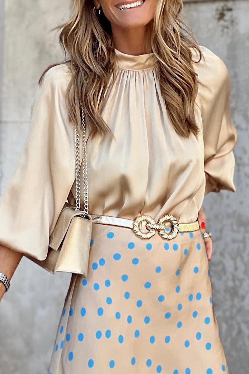 Sweet Work Print Solid Color Half A Turtleneck Tops